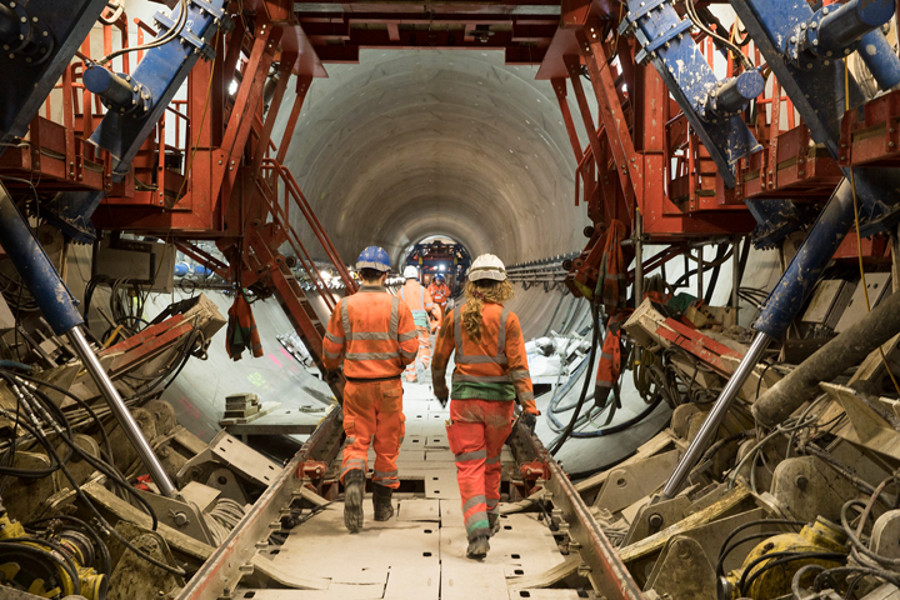Workers in high vis in tideway tunnel