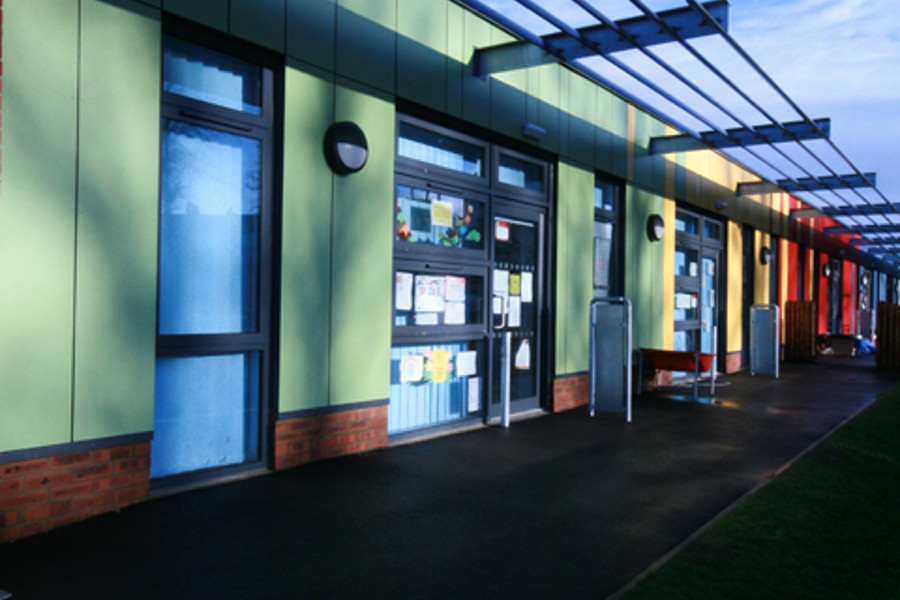 Angled image of school building